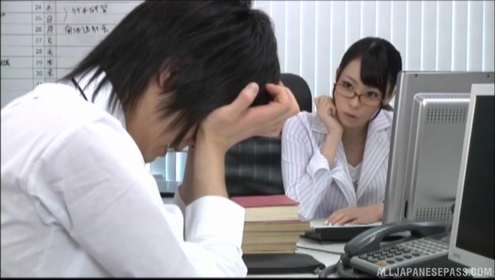 Japanese office doll pleases one of her colleagues with good sex